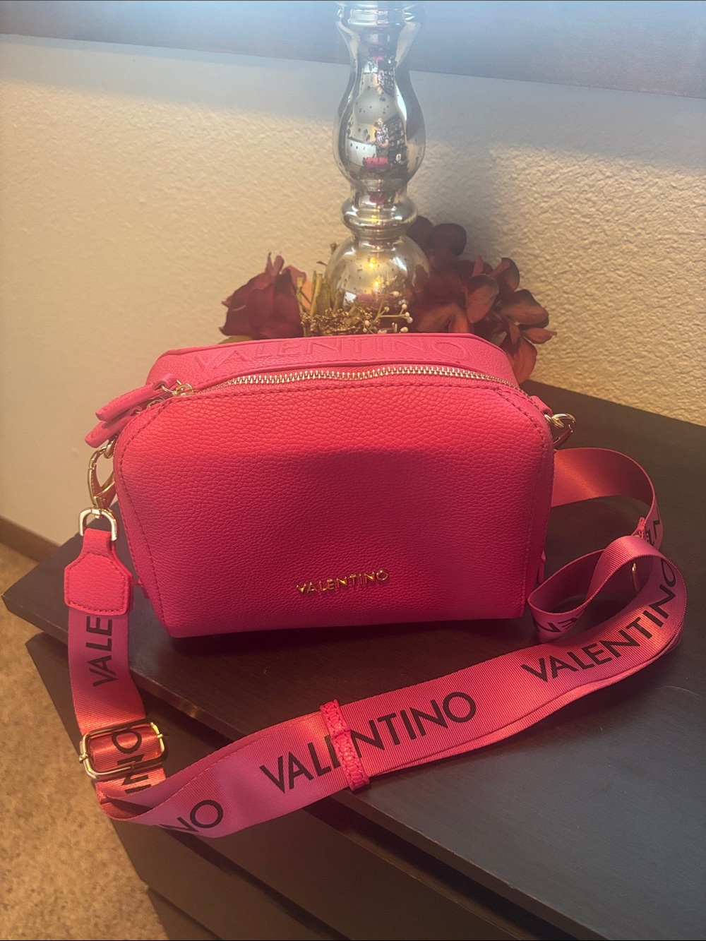 Valentino Hot Pink Branded Strap Crossbody Bag
